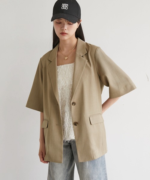 VIS（ビス）の「【接触冷感・洗える】ハーフスリーブジャケット（テーラードジャケット・レディース・キナリ/ネイビー/ブラウン系その他3・FREE）」の3枚目の写真