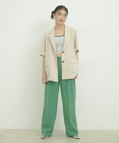 VIS（ビス）の「【接触冷感・洗える】ハーフスリーブジャケット（テーラードジャケット・レディース・キナリ/ネイビー/ブラウン系その他3・FREE）」の5枚目の写真