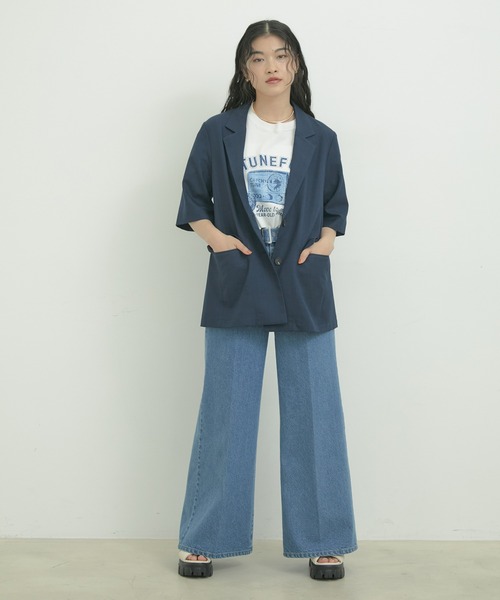 VIS（ビス）の「【接触冷感・洗える】ハーフスリーブジャケット（テーラードジャケット・レディース・キナリ/ネイビー/ブラウン系その他3・FREE）」の7枚目の写真