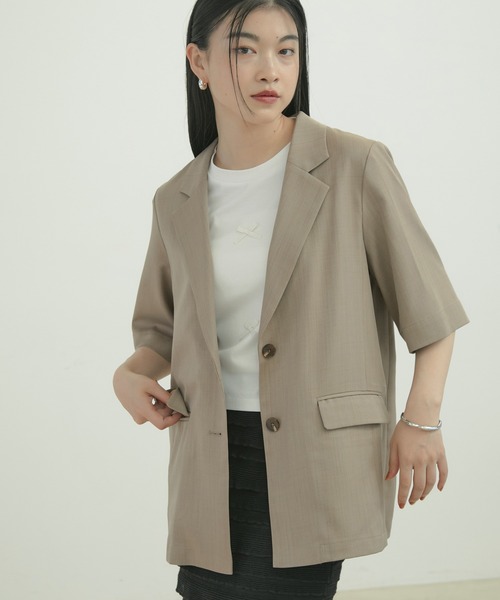 VIS（ビス）の「【接触冷感・洗える】ハーフスリーブジャケット（テーラードジャケット・レディース・キナリ/ネイビー/ブラウン系その他3・FREE）」の8枚目の写真