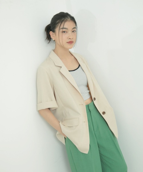 VIS（ビス）の「【接触冷感・洗える】ハーフスリーブジャケット（テーラードジャケット・レディース・キナリ/ネイビー/ブラウン系その他3・FREE）」の11枚目の写真