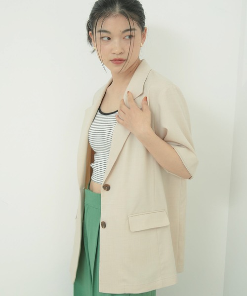 VIS（ビス）の「【接触冷感・洗える】ハーフスリーブジャケット（テーラードジャケット・レディース・キナリ/ネイビー/ブラウン系その他3・FREE）」の12枚目の写真