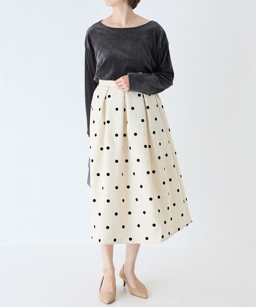 INCEDE(インシード)の「ツイルクロスフロッキーフレアスカート(スカート・レディース・ホワイト×ブラック/ブラック×ブラック/ブラック系その他・L/LL/3L/4L/M)」の18枚目の写真