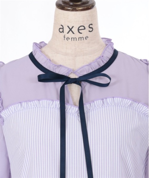 axes femme（アクシーズファム）の「ビスチェ切替ストライプワンピース（ワンピース・キッズ・ネイビー/ラベンダー・XX-LARGE/XXX-LARGE）」の11枚目の写真