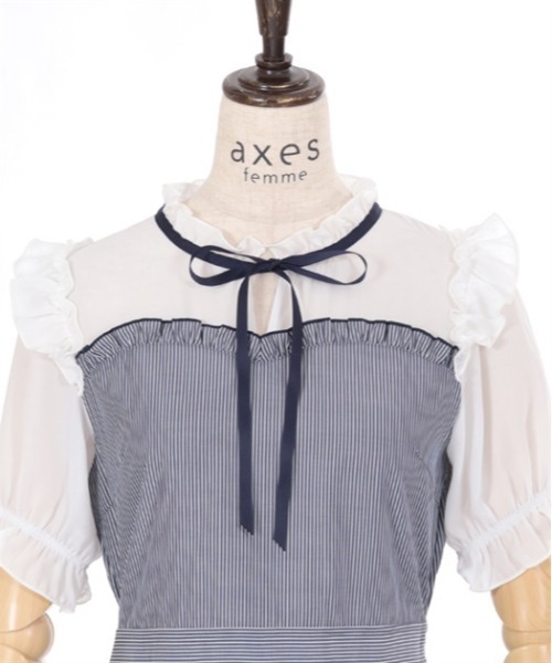 axes femme（アクシーズファム）の「ビスチェ切替ストライプワンピース（ワンピース・キッズ・ネイビー/ラベンダー・XX-LARGE/XXX-LARGE）」の19枚目の写真