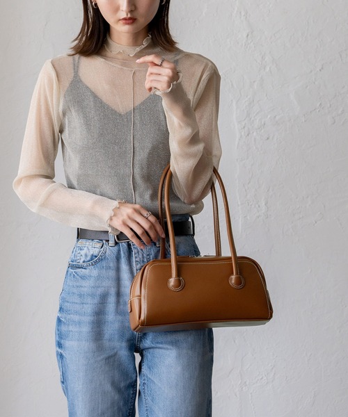 VitaFelice（ヴィータフェリーチェ）の「ロングハンドルミニボストンバッグ 横長バッグ（ボストンバッグ・レディース・ブラウン/ブラック/シルバー/レッド・FREE）」の5枚目の写真