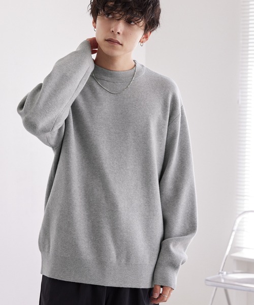スウェットライクウォッシャブル ルーズセミモックネックニット