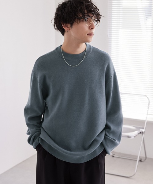 み様 スウェットライクウォッシャブル ルーズセミモックネックニット