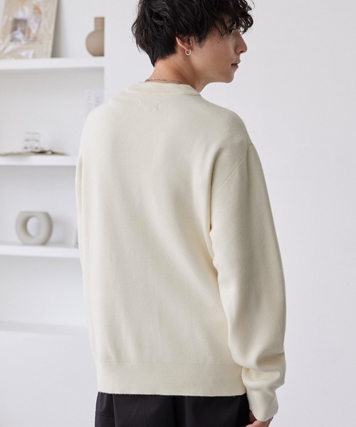 BATONER モックネック サマーニット ネイビー サマーニット,ウォッシャブルニット ,コットンニット,半袖ニット