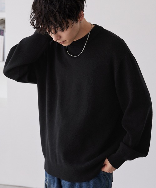 MONO-MART(モノマート)の「スウェットライクウォッシャブル ルーズセミモックネックニット(ニット/セーター・メンズ・グレー/アッシュブラウン/ブルー/アイボリー/ブラック/チャコール/ブラック系・S/M/L)」の18枚目の写真