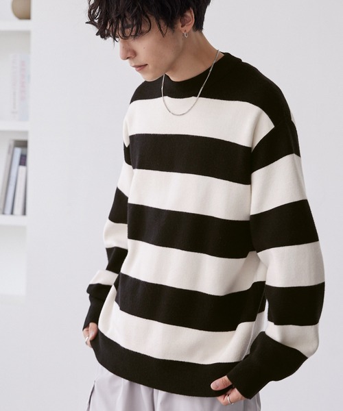 み様 スウェットライクウォッシャブル ルーズセミモックネックニット