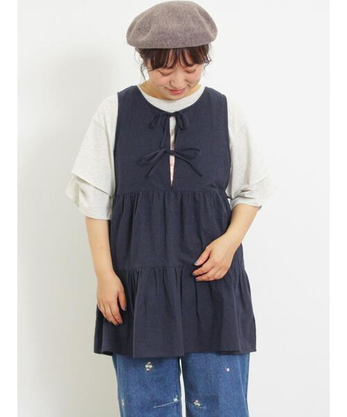 Samansa Mos2（サマンサ モスモス）の「◎前後2WAYティアードノースリチュニック（シャツ/ブラウス・レディース・ネイビー/オフホワイト/カーキ・F）」の3枚目の写真