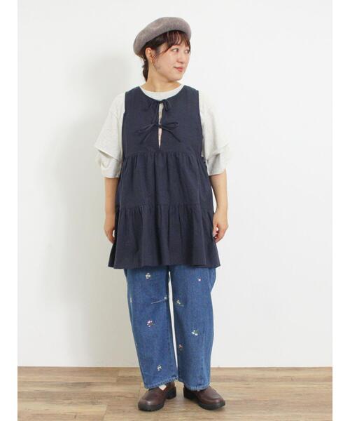 Samansa Mos2（サマンサ モスモス）の「◎前後2WAYティアードノースリチュニック（シャツ/ブラウス・レディース・ネイビー/オフホワイト/カーキ・F）」の16枚目の写真