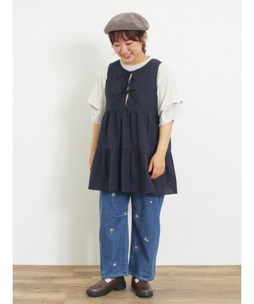 Samansa Mos2（サマンサ モスモス）の「◎前後2WAYティアードノースリチュニック（シャツ/ブラウス・レディース・ネイビー/オフホワイト/カーキ・F）」の15枚目の写真