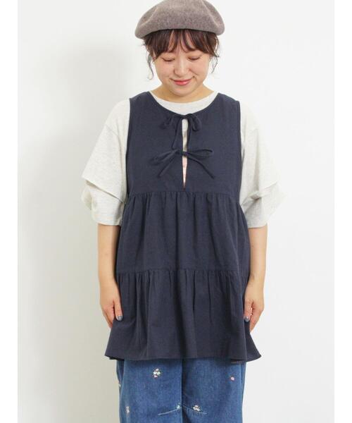 Samansa Mos2（サマンサ モスモス）の「◎前後2WAYティアードノースリチュニック（シャツ/ブラウス・レディース・ネイビー/オフホワイト/カーキ・F）」の14枚目の写真