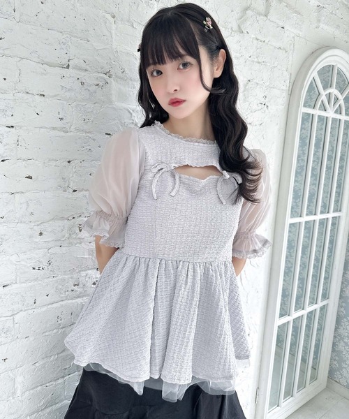 couture BY ROJITA（クチュールバイロジータ）の「オープンリボンペプラムトップス（Tシャツ/カットソー・レディース・ホワイト/ブラック/グレー・FREE）」の7枚目の写真