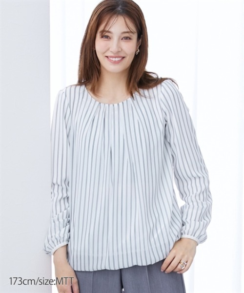 slattgir(スラットジール)の「高身長 タック入バルーンブラウス (トールサイズ)(シャツ/ブラウス・レディース・ブラック/サックスブルー/オフホワイト/グレー/チャコールグレー/ピンク系/ブルー系その他/ホワイト×ブラック・M/L/LL/3L/4L/5L)」の2枚目の写真
