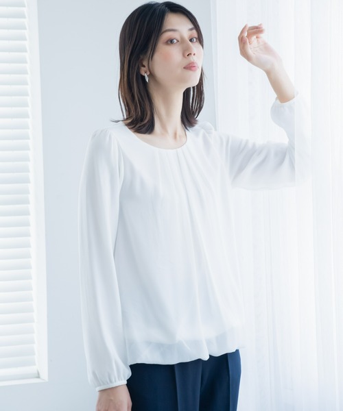 slattgir(スラットジール)の「高身長 タック入バルーンブラウス (トールサイズ)(シャツ/ブラウス・レディース・ブラック/サックスブルー/オフホワイト/グレー/チャコールグレー/ピンク系/ブルー系その他/ホワイト×ブラック・M/L/LL/3L/4L/5L)」の1枚目の写真