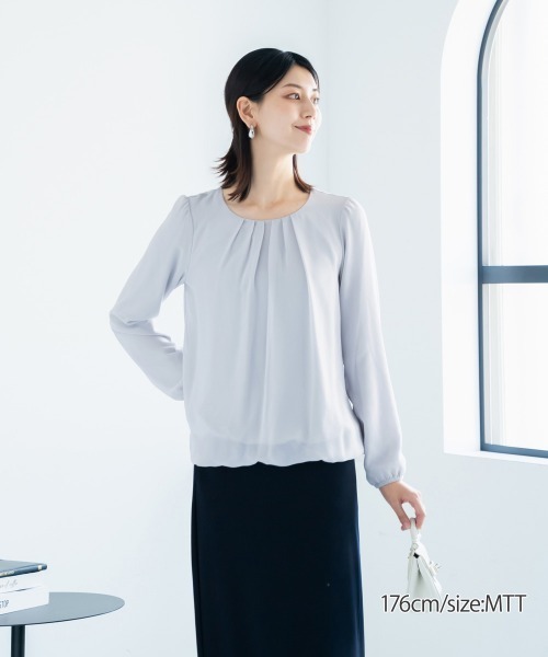 slattgir(スラットジール)の「高身長 タック入バルーンブラウス (トールサイズ)(シャツ/ブラウス・レディース・ブラック/サックスブルー/オフホワイト/グレー/チャコールグレー/ピンク系/ブルー系その他/ホワイト×ブラック・M/L/LL/3L/4L/5L)」の10枚目の写真