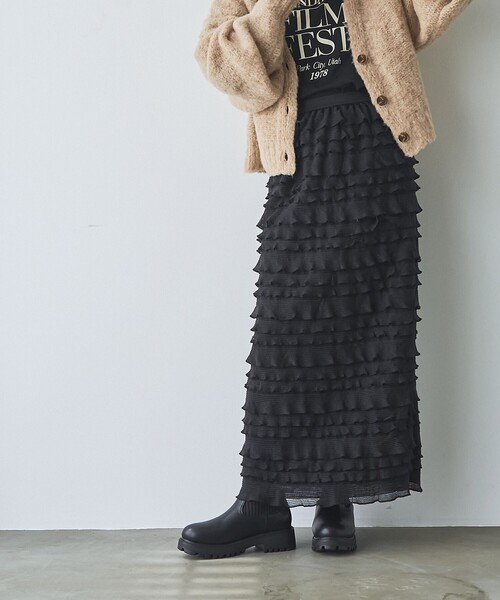 coen（コーエン）の「フリルナロースカート（スカート・レディース・オフホワイト/ブラウン/ブラック・FREE）」の3枚目の写真