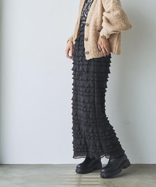 coen（コーエン）の「フリルナロースカート（スカート・レディース・オフホワイト/ブラウン/ブラック・FREE）」の4枚目の写真