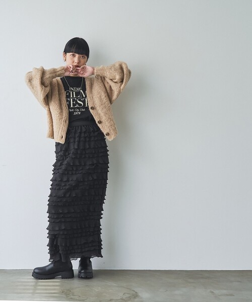 coen（コーエン）の「フリルナロースカート（スカート・レディース・オフホワイト/ブラウン/ブラック・FREE）」の6枚目の写真