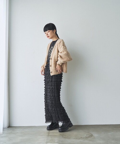 coen（コーエン）の「フリルナロースカート（スカート・レディース・オフホワイト/ブラウン/ブラック・FREE）」の7枚目の写真