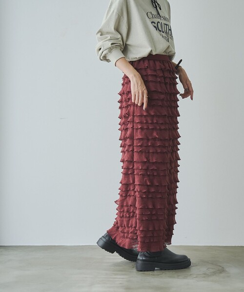 coen（コーエン）の「フリルナロースカート（スカート・レディース・オフホワイト/ブラウン/ブラック・FREE）」の12枚目の写真