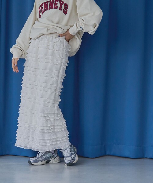 coen（コーエン）の「フリルナロースカート（スカート・レディース・オフホワイト/ブラウン/ブラック・FREE）」の19枚目の写真