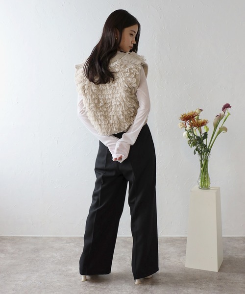 ENC(エンク)の「two tuck double waist pants / ツータックダブルウエストパンツ(その他パンツ・レディース・ブラック/ベージュ系その他・S/M)」の6枚目の写真