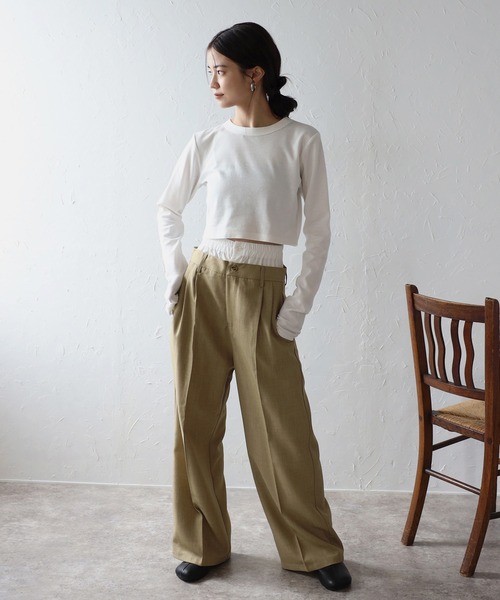ENC(エンク)の「two tuck double waist pants / ツータックダブルウエストパンツ(その他パンツ・レディース・ブラック/ベージュ系その他・S/M)」の9枚目の写真