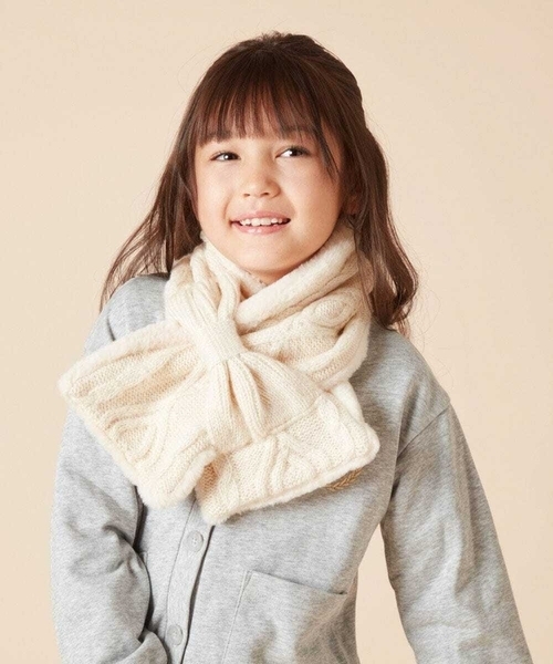 a.v.v（アーヴェヴェ）の「[KIDS]リボンスヌード（ストール/ショール・キッズ・アイボリー/ライトピンク・120）」の4枚目の写真