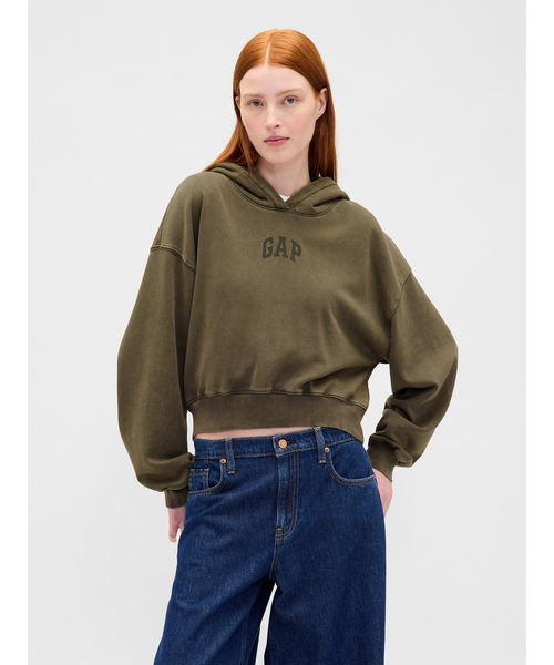 GAP（ギャップ）の「ヴィンテージソフト GAPアーチロゴ クロップドパーカー（パーカー・レディース・ピンク/ネイビー/ワイン/カーキ・XL/L/S/M/XS/XXS）」の5枚目の写真