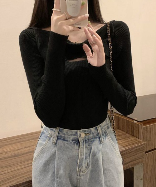 Miniministore(ミニミニストア)の「ツイスト リブニットトップス レディース(ニット/セーター・レディース・ブラック/ベージュ/ダークベージュ/ホワイト/ピンク・FREE)」の8枚目の写真