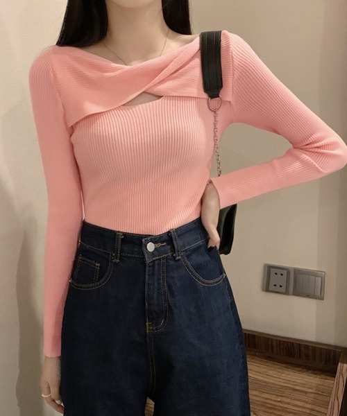 Miniministore(ミニミニストア)の「ツイスト リブニットトップス レディース(ニット/セーター・レディース・ブラック/ベージュ/ダークベージュ/ホワイト/ピンク・FREE)」の13枚目の写真