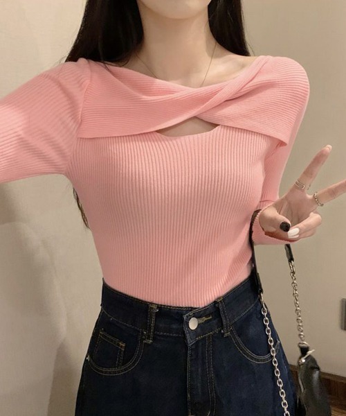 Miniministore(ミニミニストア)の「ツイスト リブニットトップス レディース(ニット/セーター・レディース・ブラック/ベージュ/ダークベージュ/ホワイト/ピンク・FREE)」の14枚目の写真