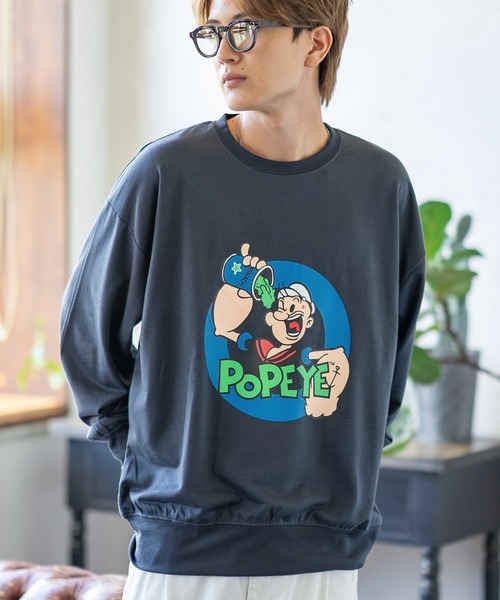 POPEYE(ポパイ)の「【POPEYE】プリント ミニ裏毛 スウェット Tシャツ(スウェット・メンズ・グリーン/ベージュ/チャコール/オートミール/ホワイト/ネイビー/ブラック/杢グレー・LARGE/MEDIUM/X-LARGE)」の4枚目の写真