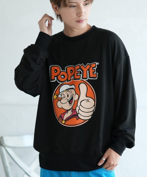POPEYE(ポパイ)の「【POPEYE】プリント ミニ裏毛 スウェット Tシャツ(スウェット・メンズ・グリーン/ベージュ/チャコール/オートミール/ホワイト/ネイビー/ブラック/杢グレー・LARGE/MEDIUM/X-LARGE)」の1枚目の写真