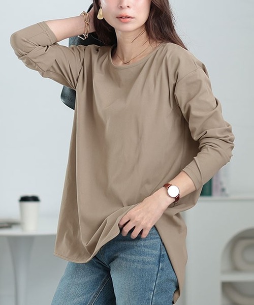 GOLDJAPAN(ゴールドジャパン)の「ラウンドヘムロングTシャツ【大きいサイズ対応】(Tシャツ/カットソー・レディース・ブラック/ネイビー/オフホワイト/ベージュ系・LL/3L/4L/5L)」の3枚目の写真
