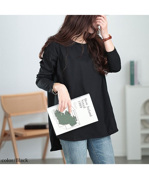 GOLDJAPAN(ゴールドジャパン)の「ラウンドヘムロングTシャツ【大きいサイズ対応】(Tシャツ/カットソー・レディース・ブラック/ネイビー/オフホワイト/ベージュ系・LL/3L/4L/5L)」の17枚目の写真