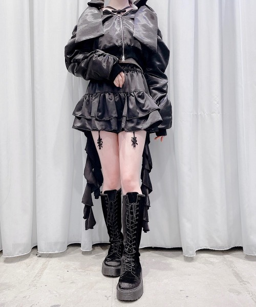 サイドフリルサテンスカート lilLilly ブルー lilLilly（リルリリー）の「サテンフリルスカート（）」 - WEAR