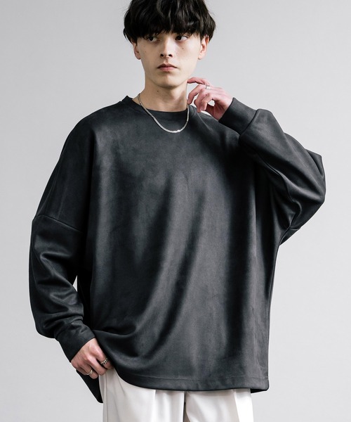 Rocky Monroe（ロッキーモンロー）の「オーバーサイズフェイクスウェードドルマンロンT（Tシャツ/カットソー・メンズ・オフホワイト/グレー/チャコール/ネイビー・M/L）」の4枚目の写真