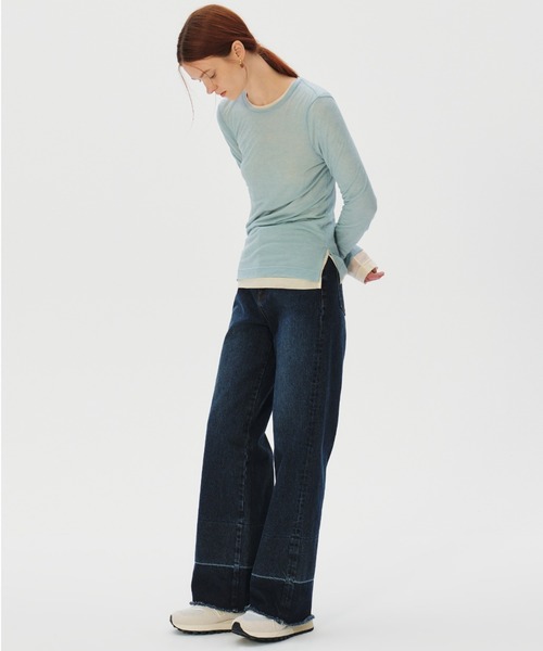 セール】KUME/クメ Lower Hem Washed Semi-Wide Denim Pants