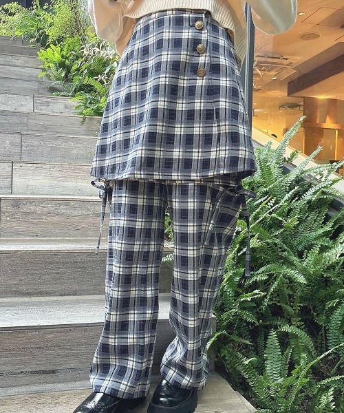 F i.n.t（フィント）の「【セットアップ対応】サイドリボンチェックパンツ/fint（その他パンツ・レディース・ネイビー×ホワイト/ベージュ×ブラック・FREE）」の5枚目の写真