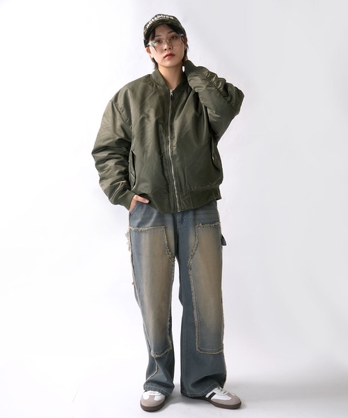 セール】Vintage-like heavy nylon twill MA-1 blouson