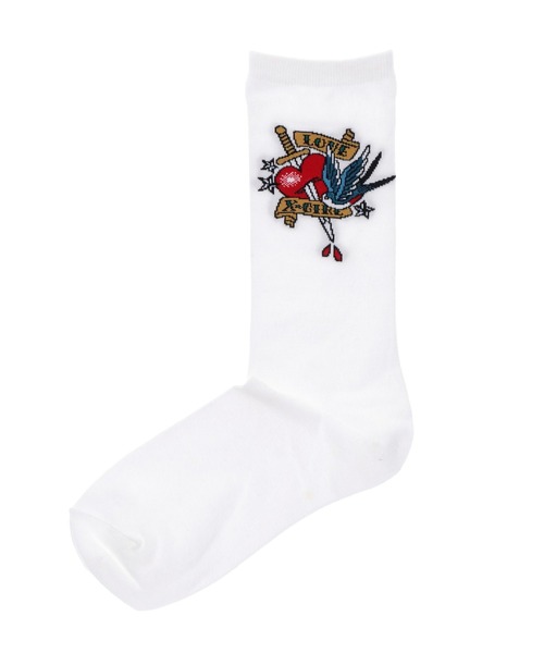 X-girl（エックスガール）の「TATTOO JACQUARD SOCKS（ソックス/靴下・レディース・ホワイト/ブラック・ONE SIZE）」の4枚目の写真
