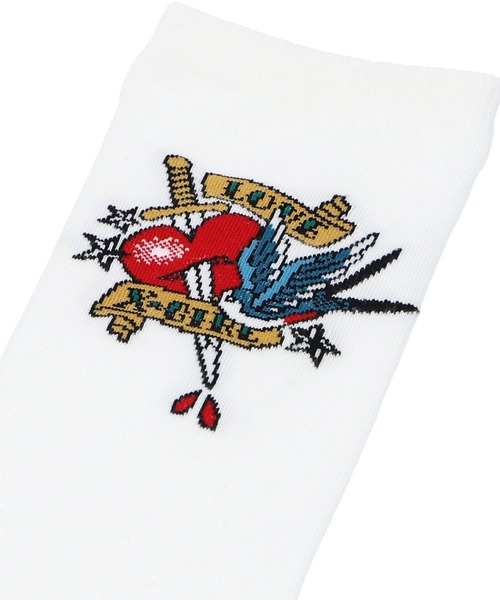 X-girl（エックスガール）の「TATTOO JACQUARD SOCKS（ソックス/靴下・レディース・ホワイト/ブラック・ONE SIZE）」の6枚目の写真