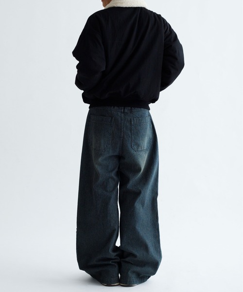 EPNK】Washing stripe denim wide pants /ウォッシング