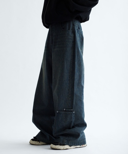 EPNK】Washing stripe denim wide pants /ウォッシングヒッコリー