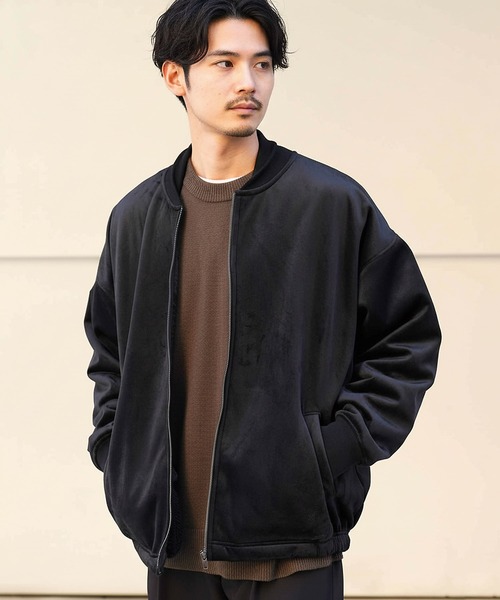 jiggys shop（ジギーズショップ）の「ベロアビックシルエットジップ裏ボアブルゾン MA-1（ブルゾン・メンズ・ブラック/ライトブラウン・MEDIUM/LARGE）」の2枚目の写真